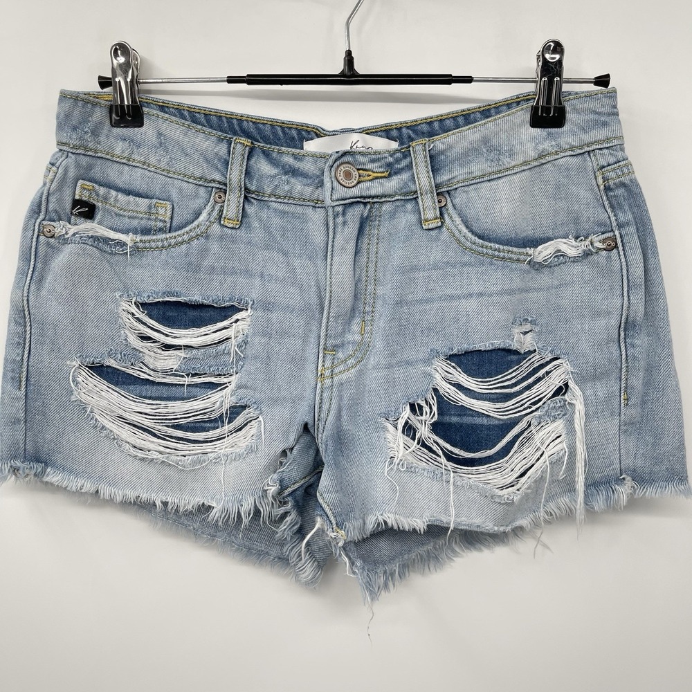 KanCan‎ 5/26 Denim Shorts Women Light Wash Distressed Frayed Hem KC8377L